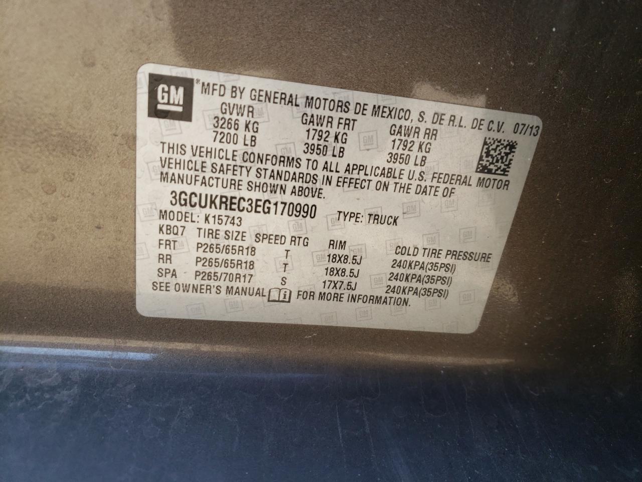 VIN 3GCUKREC3EG170990 2014 CHEVROLET ALL Models no.12