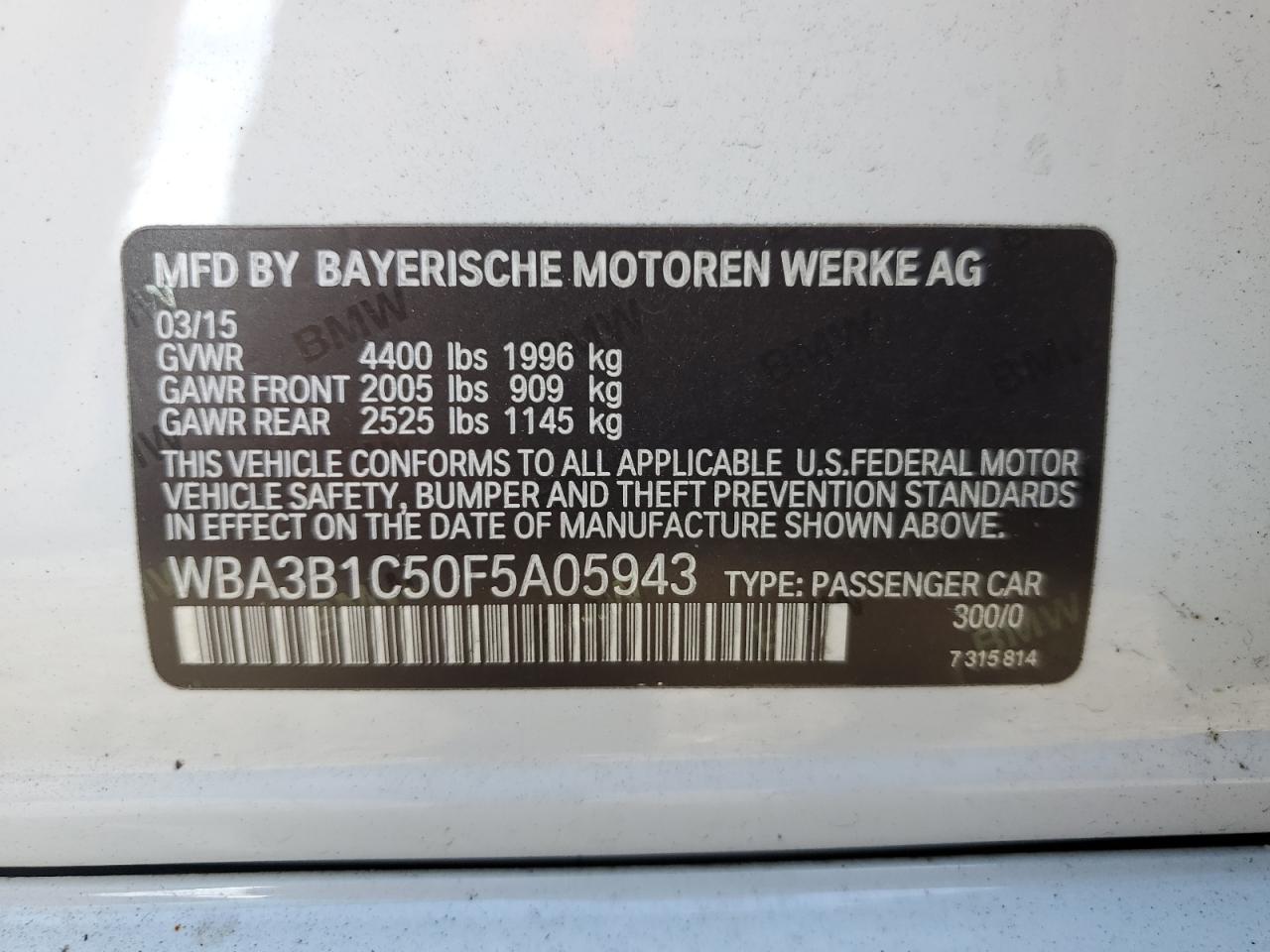 2015 BMW 320 I VIN: WBA3B1C50F5A05943 Lot: 80945554