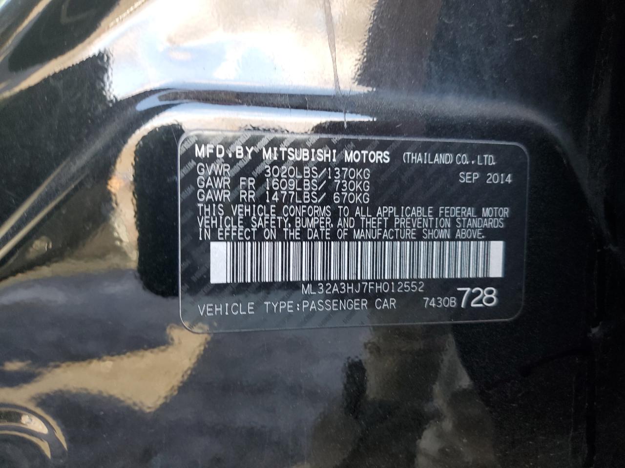 2015 Mitsubishi Mirage De VIN: ML32A3HJ7FH012552 Lot: 79821234