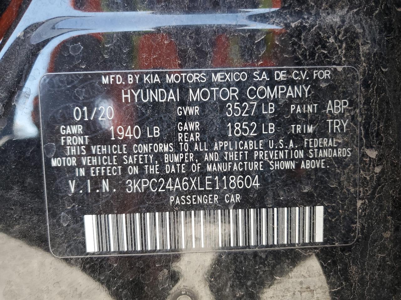 2020 Hyundai Accent Se VIN: 3KPC24A6XLE118604 Lot: 81587174