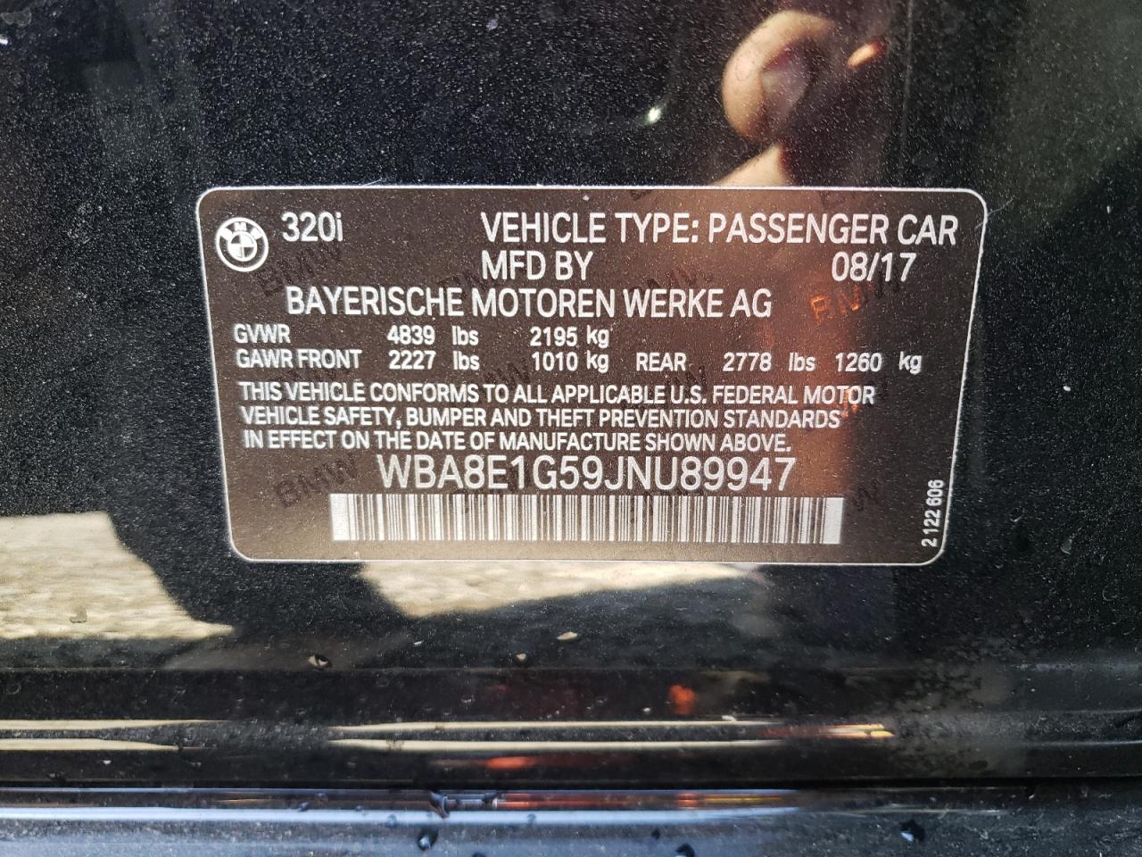 2018 BMW 320 I VIN: WBA8E1G59JNU89947 Lot: 81981924