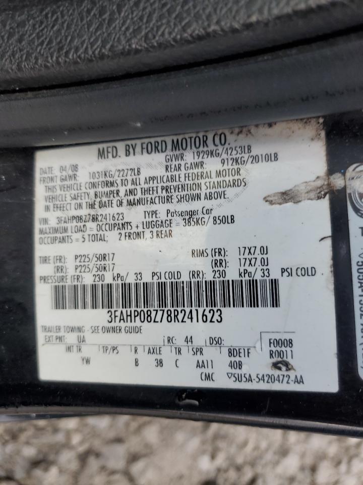 2008 Ford Fusion Sel VIN: 3FAHP08Z78R241623 Lot: 81504924