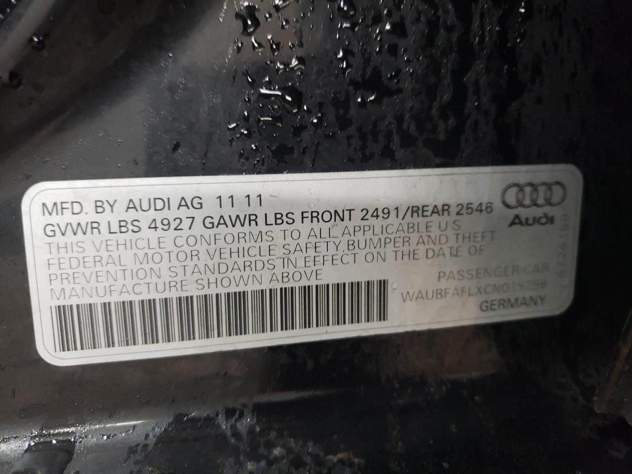 2012 Audi A4 Premium VIN: WAUBFAFLXCN015298 Lot: 80636994