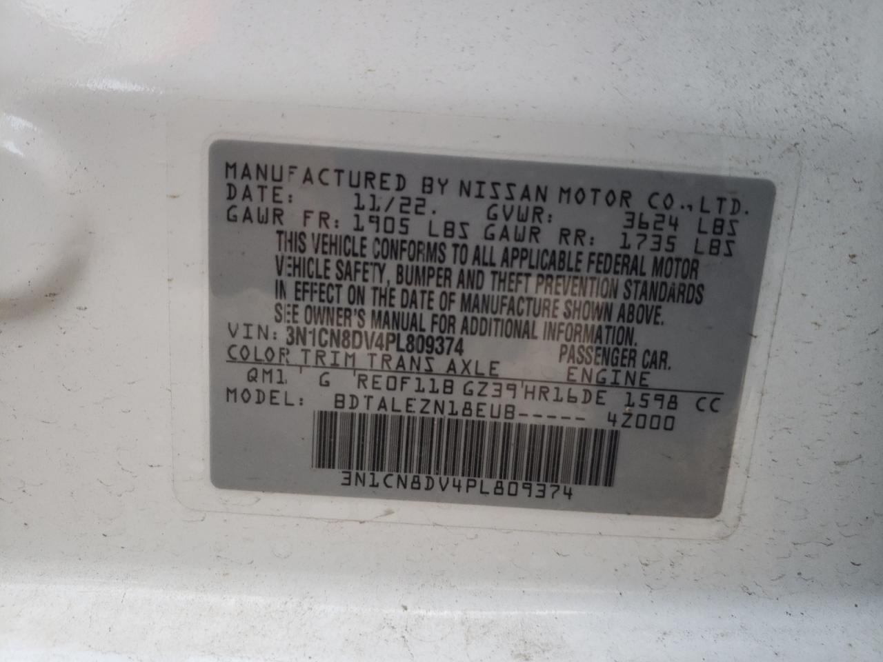 3N1CN8DV4PL809374 NISSAN VERSA 2023