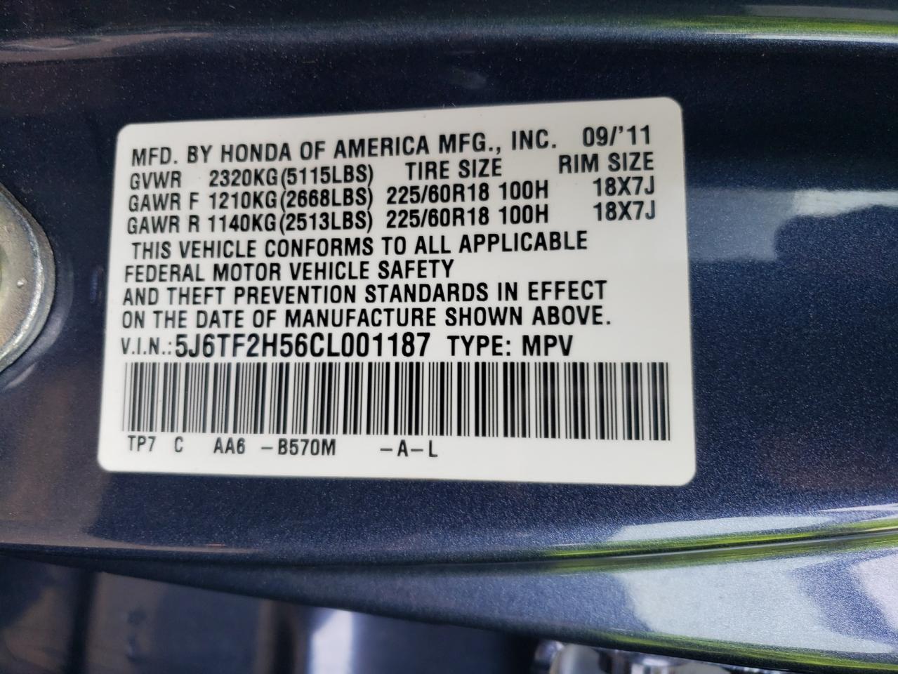 2012 Honda Crosstour Exl VIN: 5J6TF2H56CL001187 Lot: 79213434