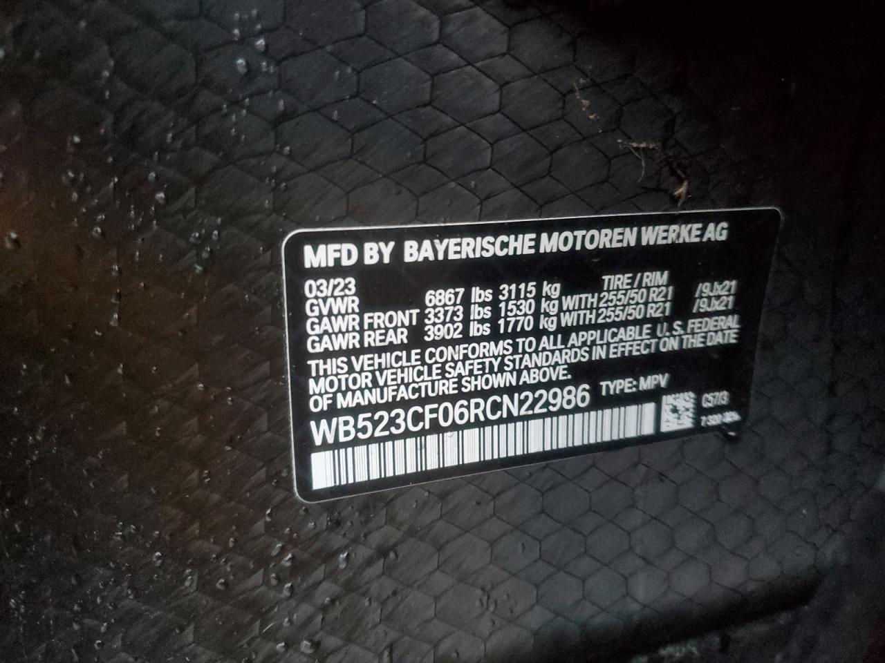 2024 BMW Ix xDrive50 VIN: WB523CF06RCN22986 Lot: 82221934
