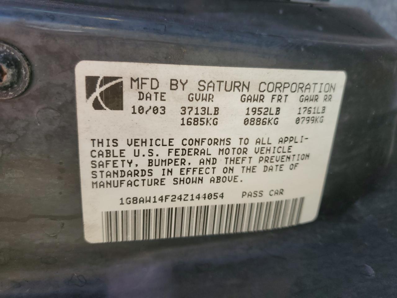 2004 Saturn Ion Level 3 VIN: 1G8AW14F24Z144054 Lot: 80148064