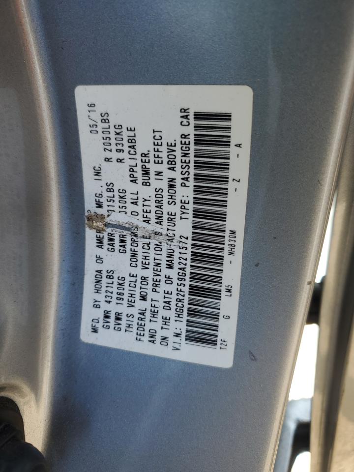 VIN 1HGCR2F59GA221572 2016 HONDA ACCORD no.12