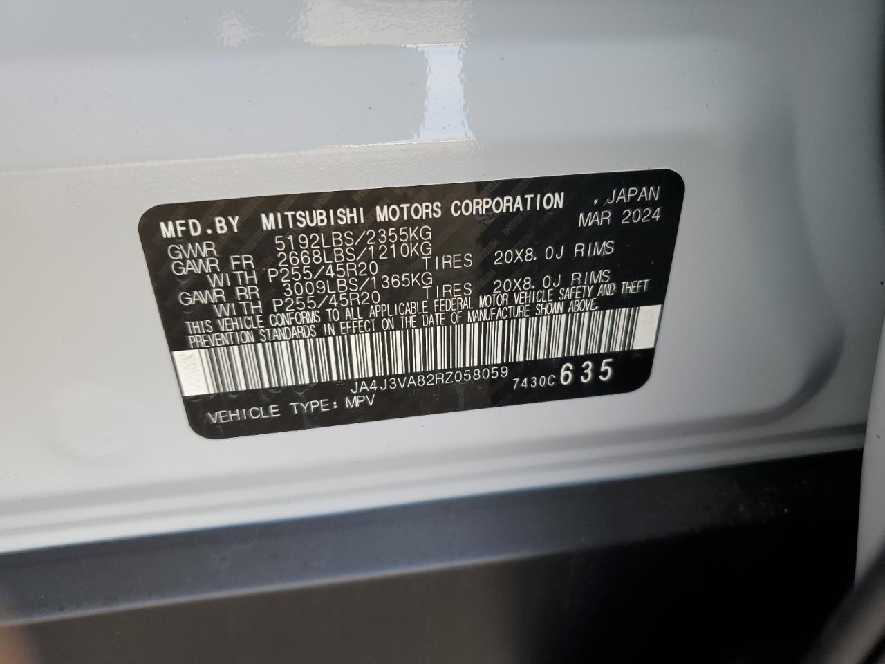 VIN JA4J3VA82RZ058059 2024 MITSUBISHI OUTLANDER no.13