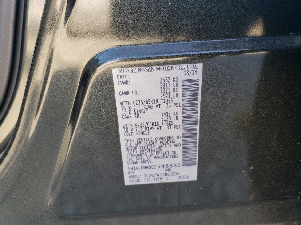 2014 Infiniti Qx60 VIN: 5N1AL0MM0EC548882 Lot: 80104404