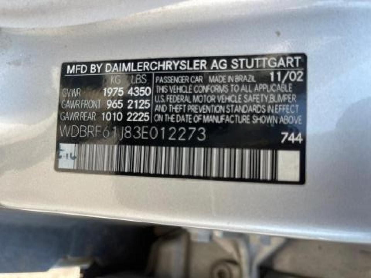 2003 Mercedes-Benz C 240 VIN: WDBRF61J83E012273 Lot: 81420404