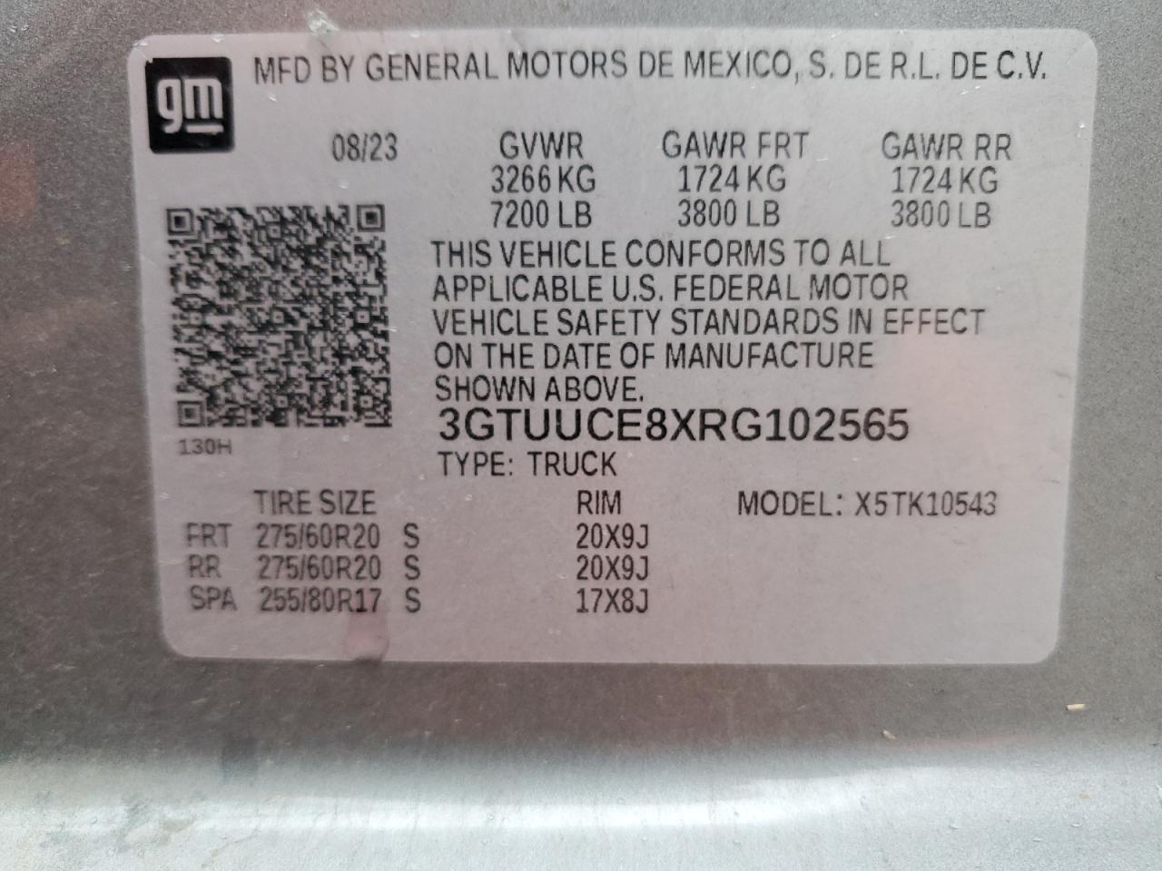 VIN 3GTUUCE8XRG102565 2024 GMC SIERRA no.13