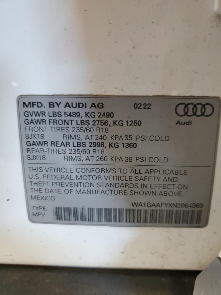 2022 Audi Q5 Premium 45 VIN: WA1GAAFYXN2064969 Lot: 78493604