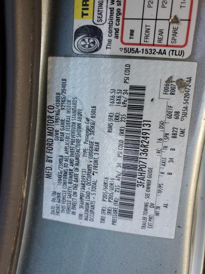 2006 Ford Fusion Se VIN: 3FAHP07136R249131 Lot: 79970394