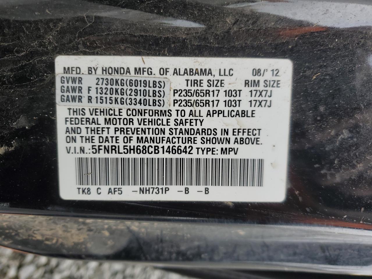 2012 Honda Odyssey Exl VIN: 5FNRL5H68CB146642 Lot: 79026444