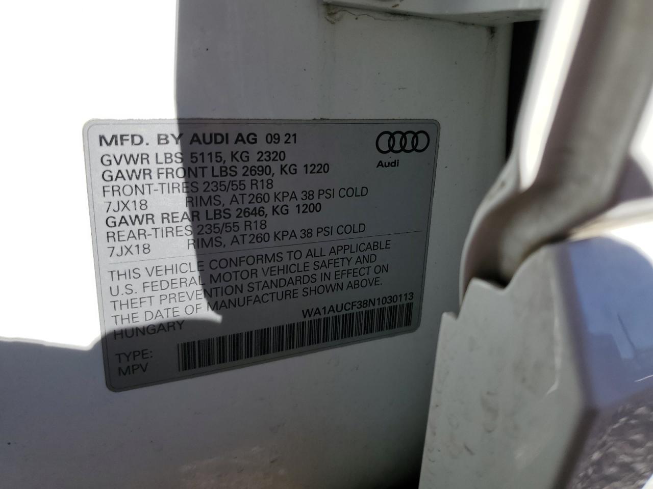 2022 Audi Q3 Premium 40 VIN: WA1AUCF38N1030113 Lot: 81373004