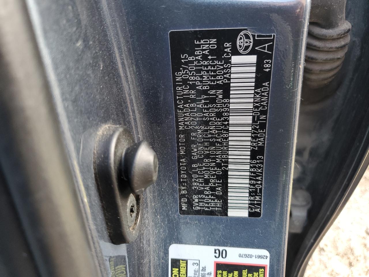 2T1BURHE8FC438958 2015 TOYOTA COROLLA - Image 14