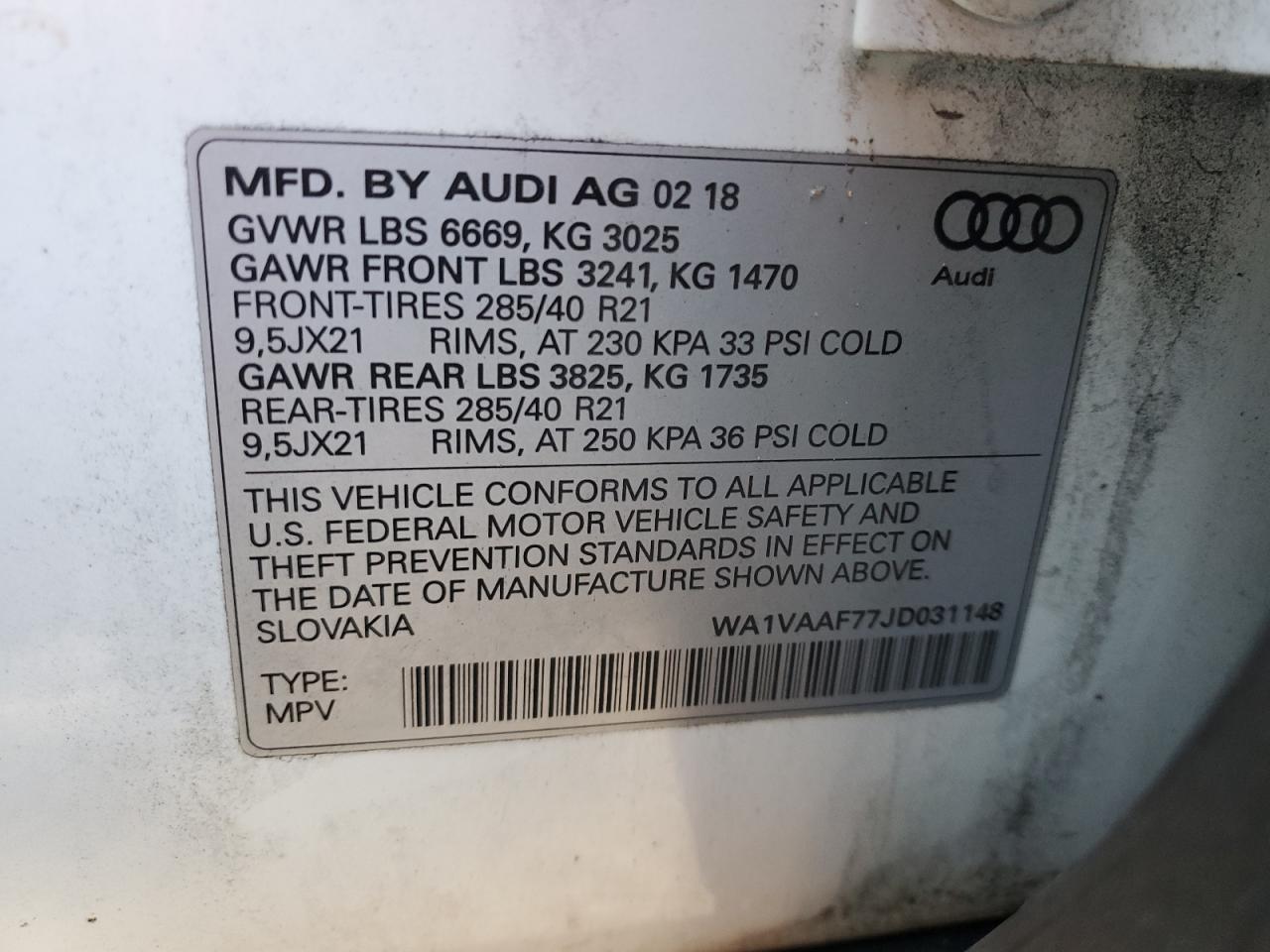 2018 Audi Q7 Prestige VIN: WA1VAAF77JD031148 Lot: 78283754