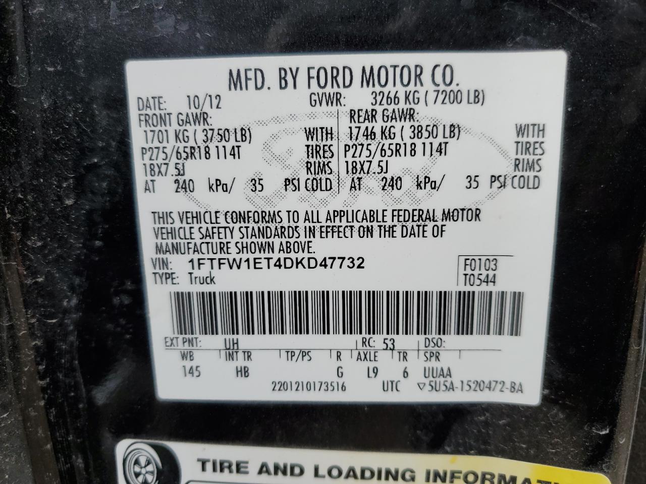 VIN 1FTFW1ET4DKD47732 2013 FORD F-150 no.12