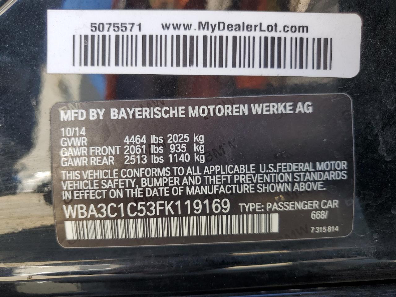 VIN WBA3C1C53FK119169 2015 BMW 3 SERIES no.12