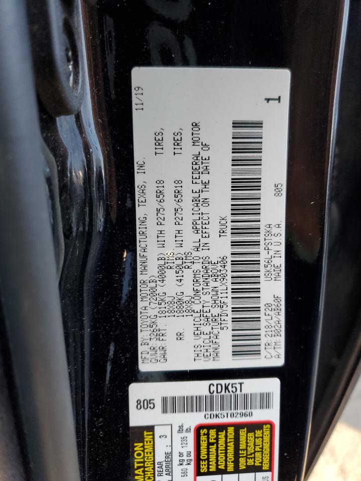 2020 Toyota Tundra Crewmax Sr5 VIN: 5TFDY5F11LX903406 Lot: 82024134