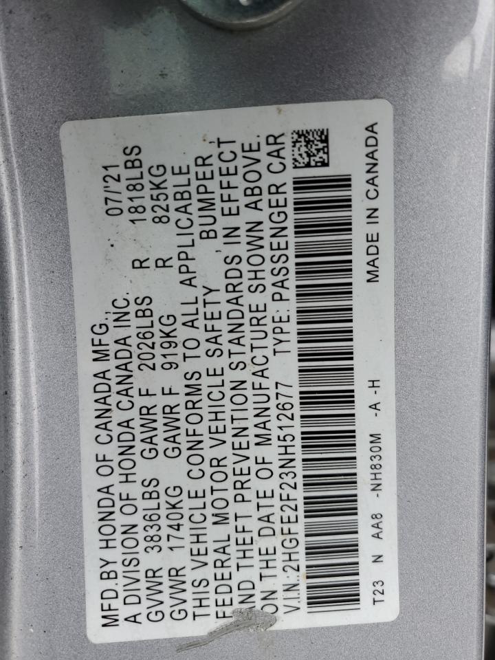 2HGFE2F23NH512677 HONDA CIVIC 2022