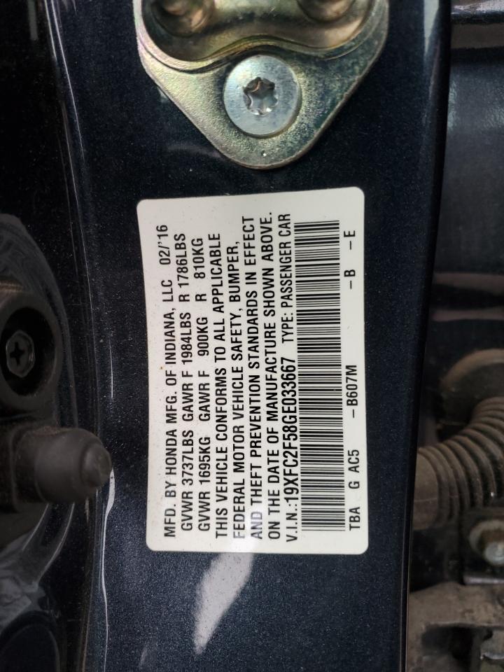 VIN 19XFC2F58GE033667 2016 HONDA CIVIC no.12