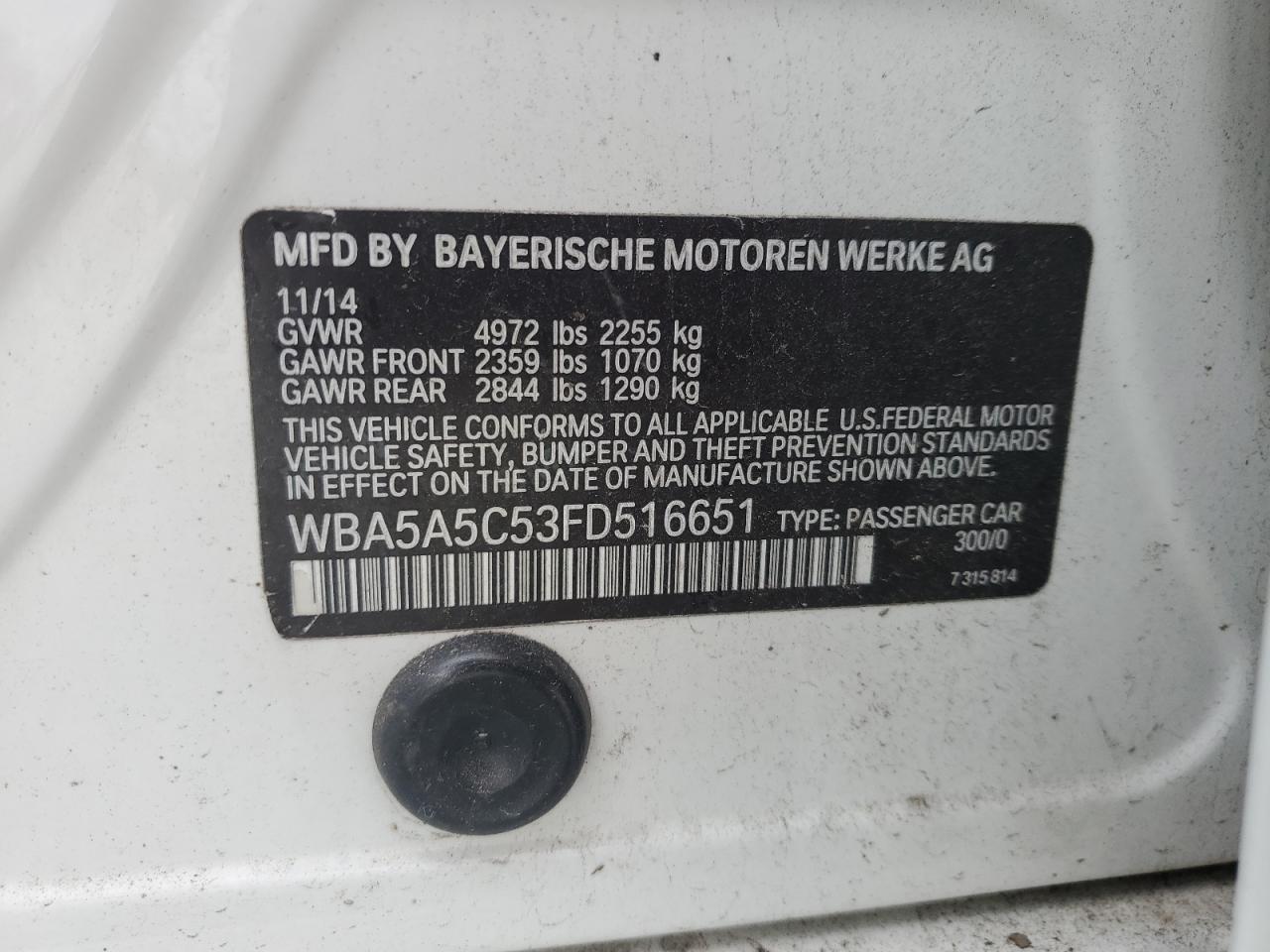 VIN WBA5A5C53FD516651 2015 BMW 5 SERIES no.13