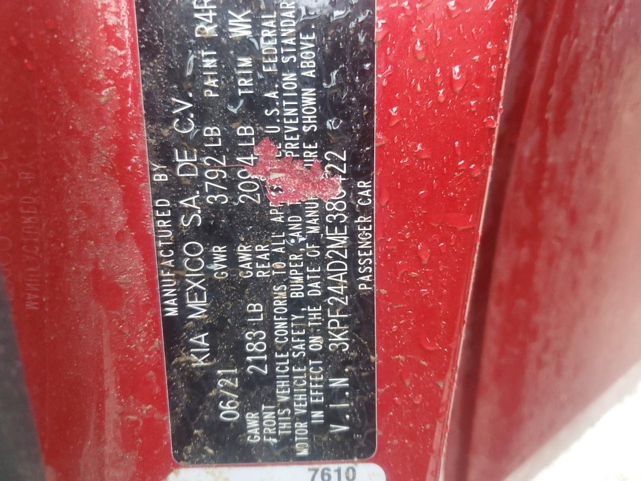 2021 Kia Forte Fe VIN: 3KPF24AD2ME380422 Lot: 78921824