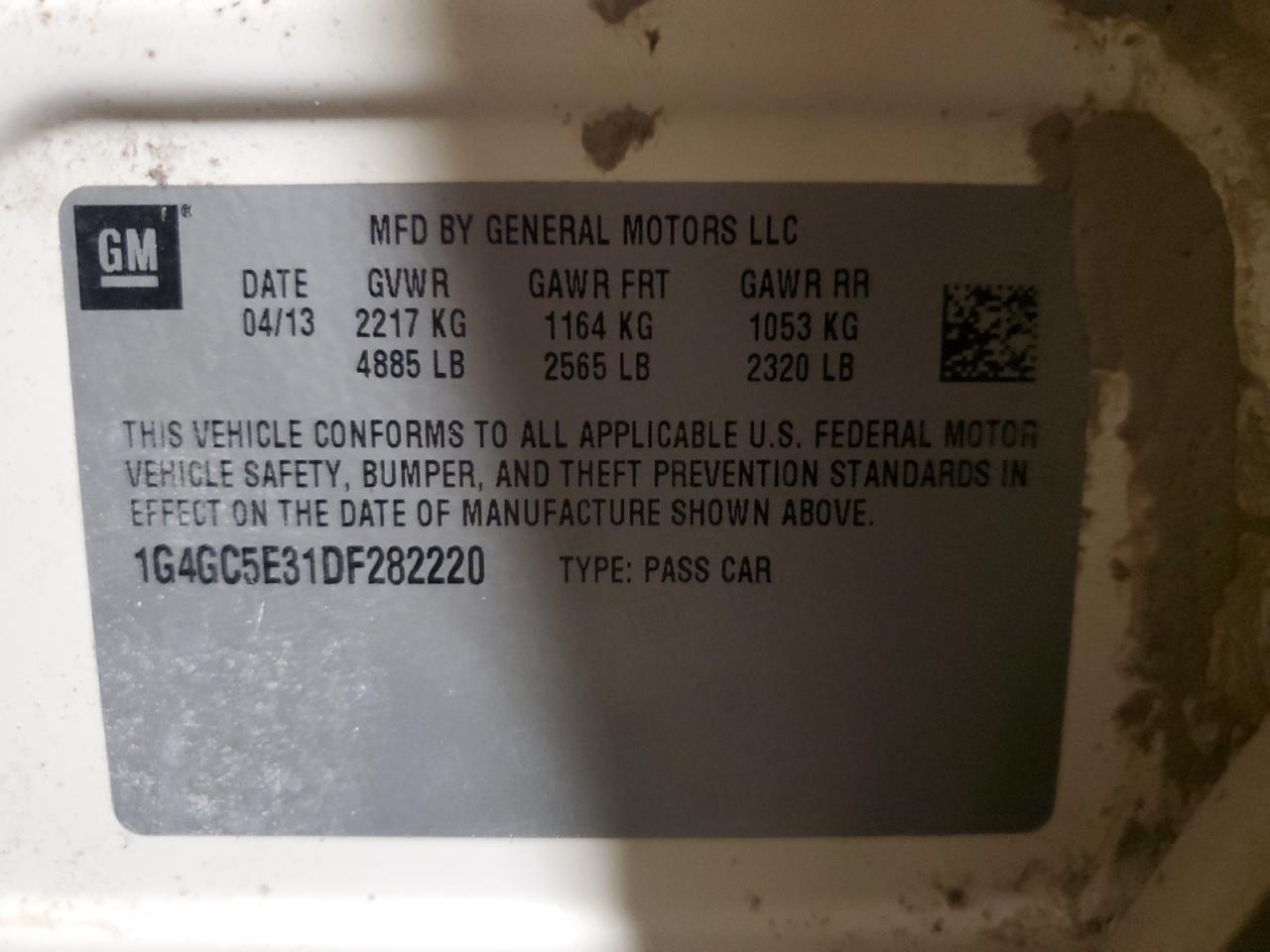 VIN 1G4GC5E31DF282220 2013 BUICK LACROSSE no.12