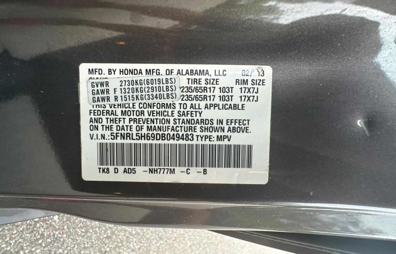 2013 Honda Odyssey Exl VIN: 5FNRL5H69DB049483 Lot: 81914744