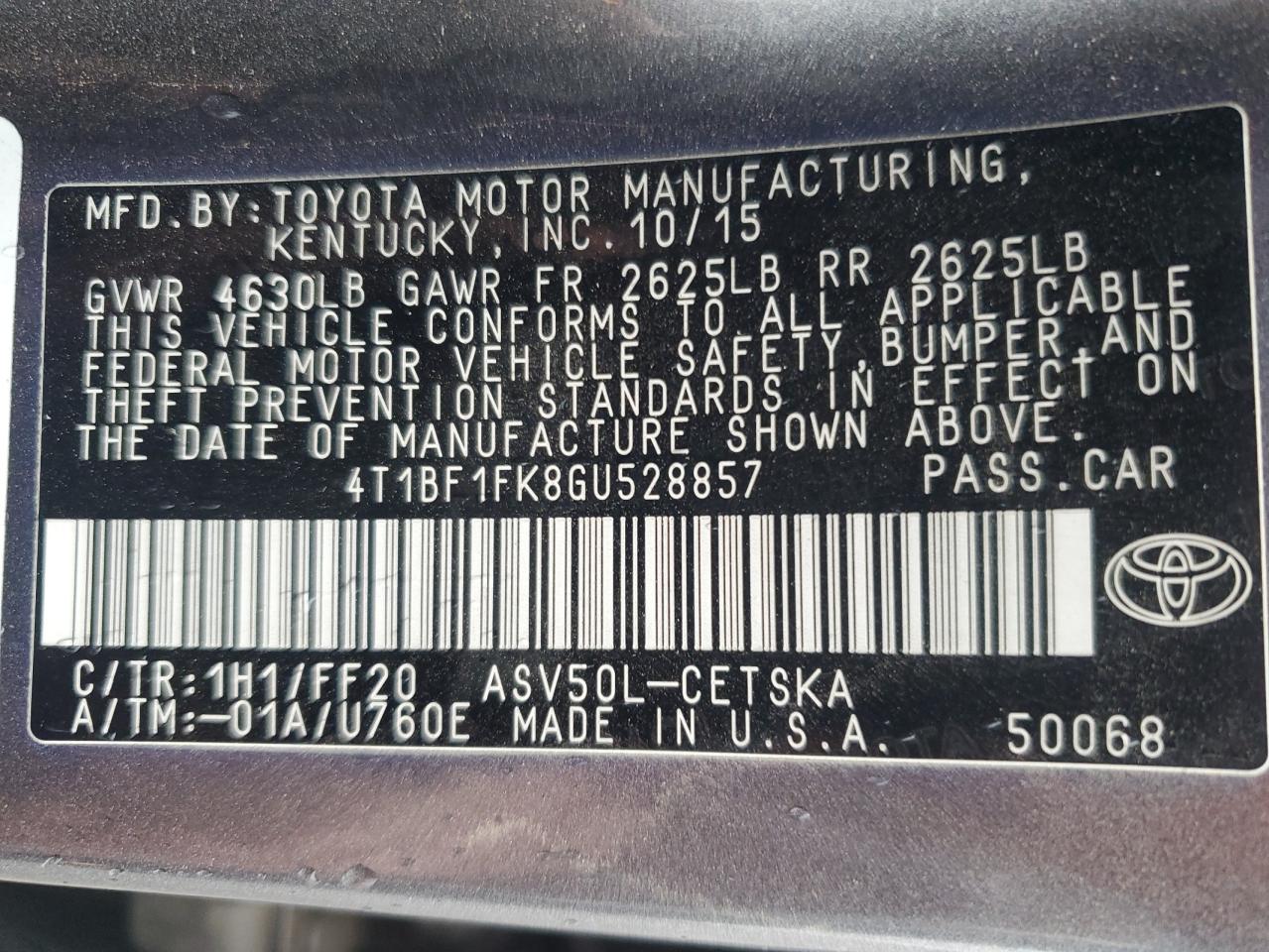 VIN 4T1BF1FK8GU528857 2016 TOYOTA CAMRY no.12