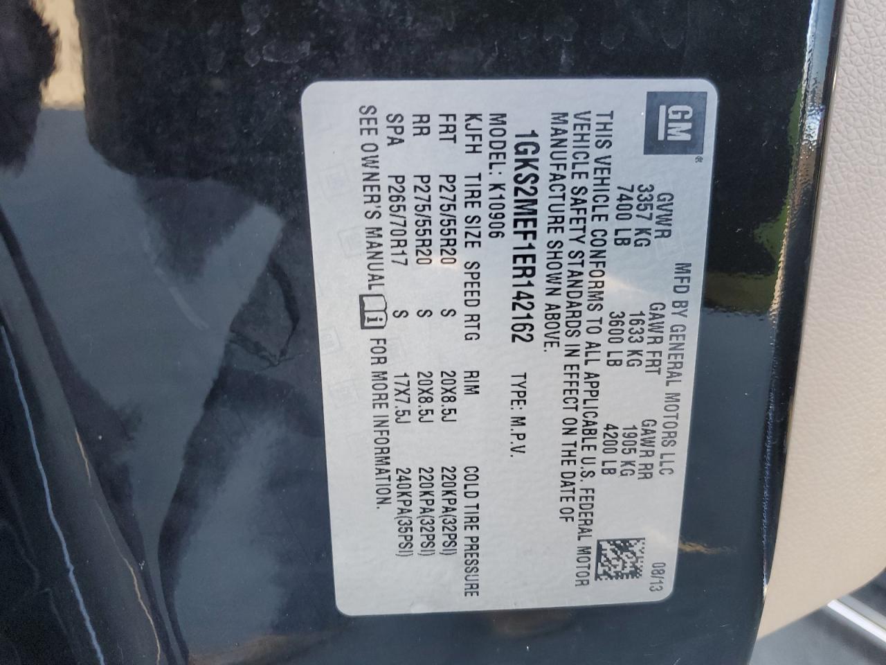 VIN 1GKS2MEF1ER142162 2014 GMC YUKON no.13