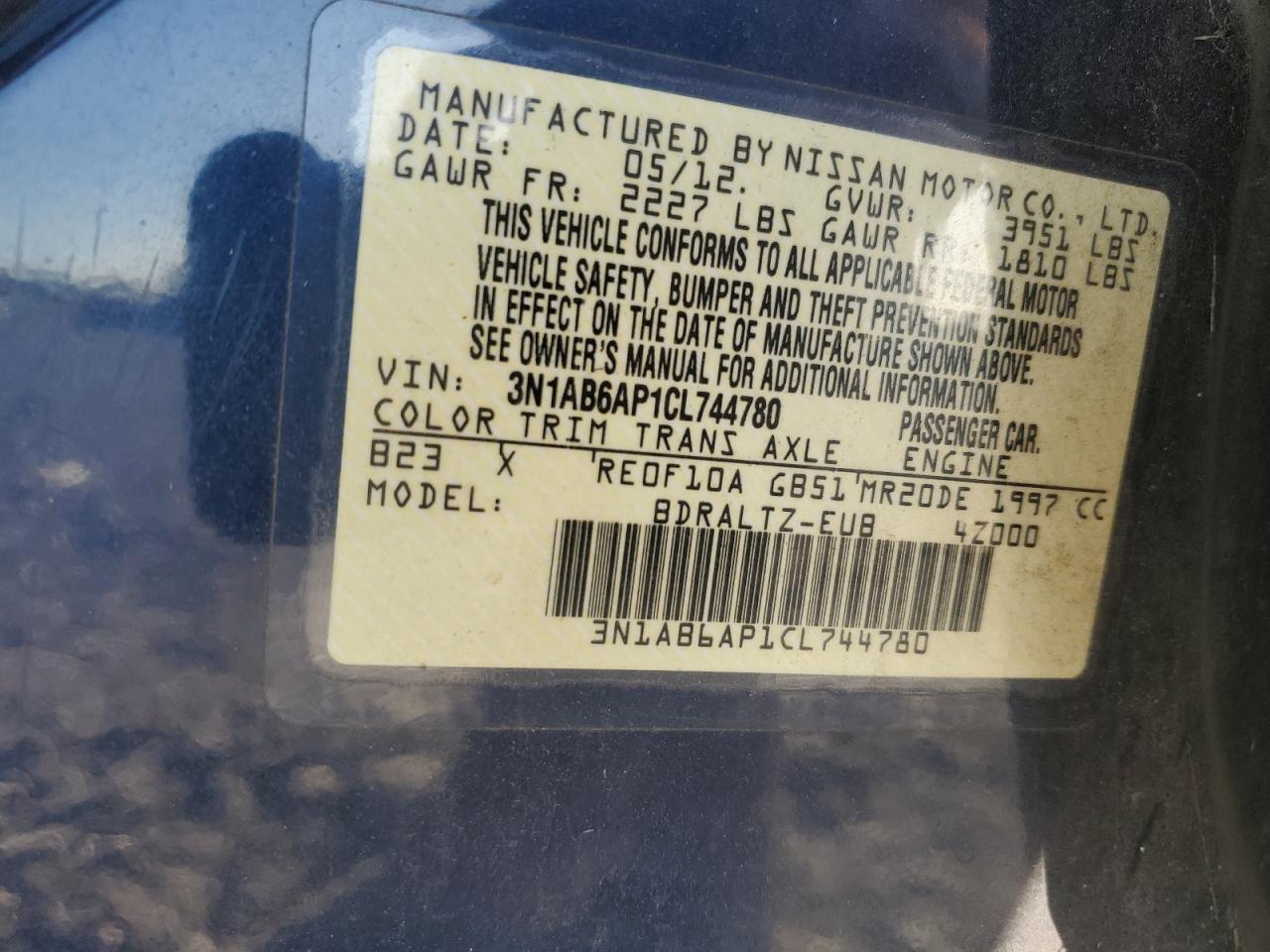 2012 Nissan Sentra 2.0 VIN: 3N1AB6AP1CL744780 Lot: 78269864