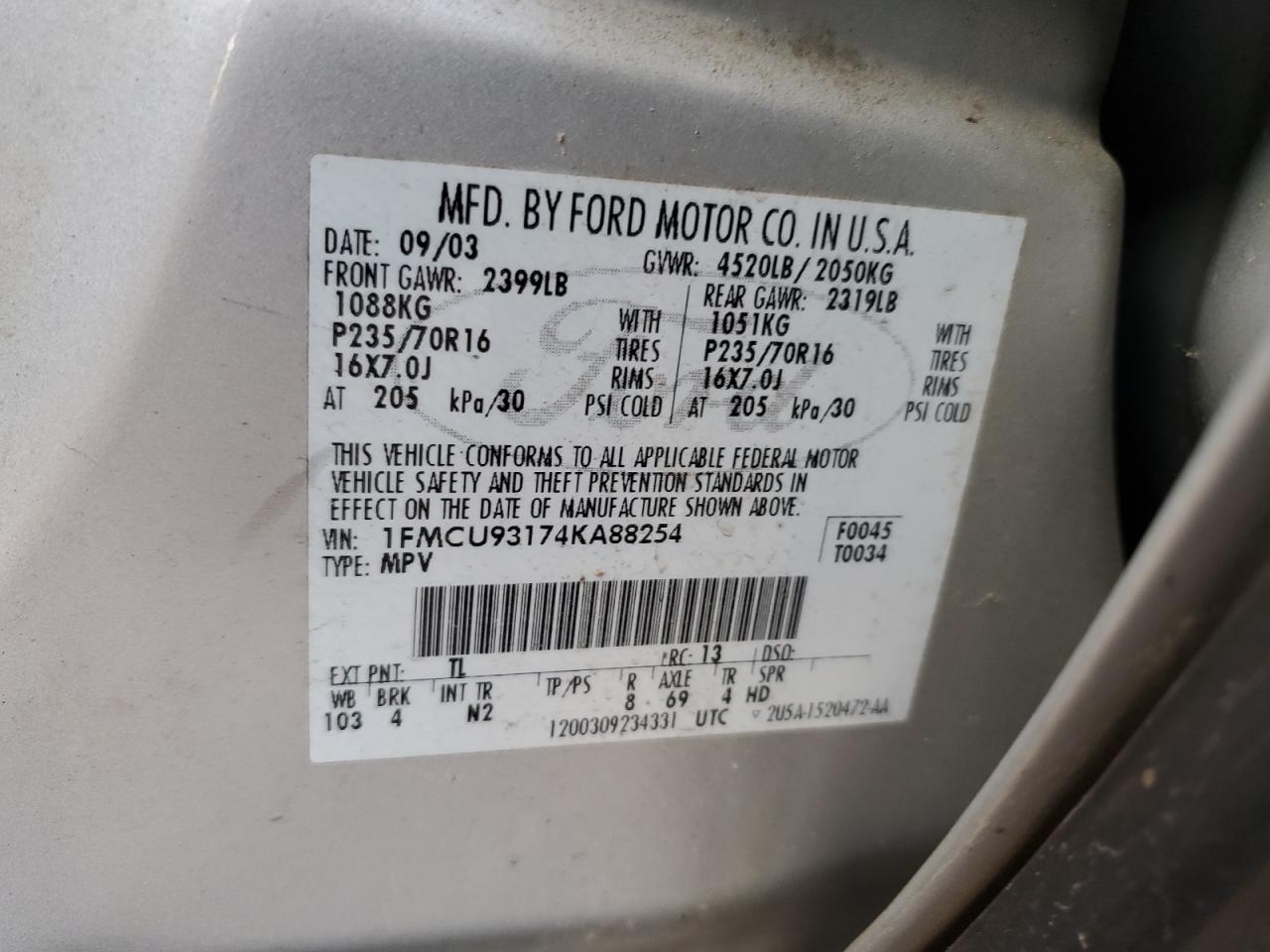 2004 Ford Escape Xlt VIN: 1FMCU93174KA88254 Lot: 81464754