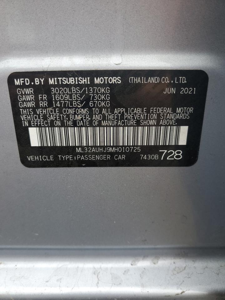 2021 Mitsubishi Mirage Es VIN: ML32AUHJ9MH010725 Lot: 78758984