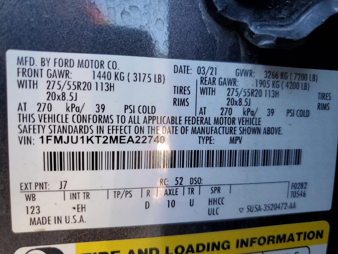 VIN 1FMJU1KT2MEA22740 2021 FORD EXPEDITION no.13