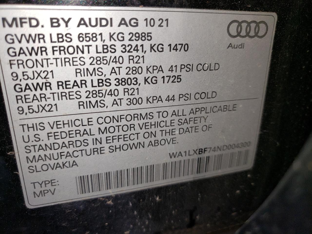 2022 Audi Q7 Premium Plus VIN: WA1LXBF74ND004300 Lot: 79481874