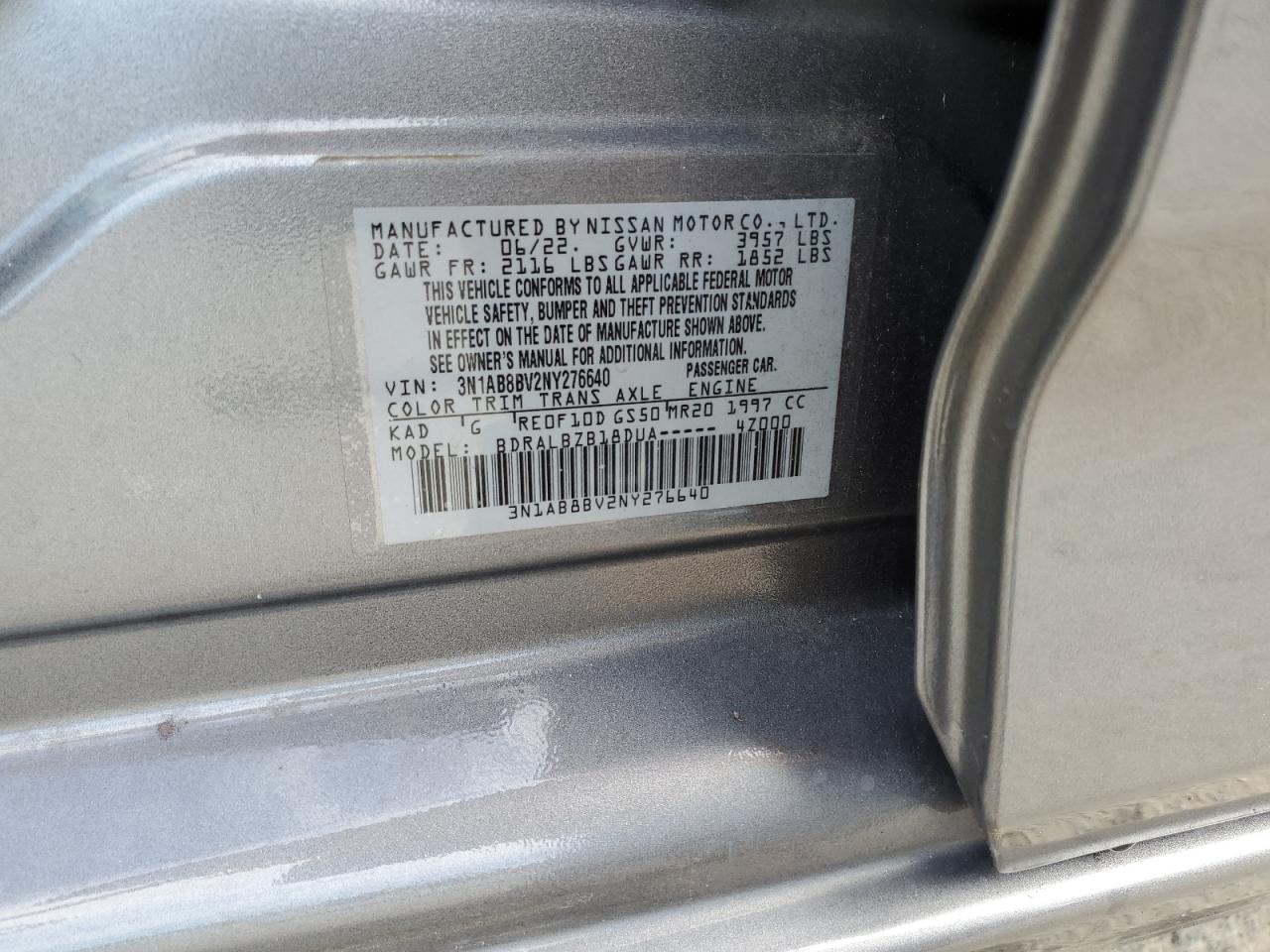 2022 Nissan Sentra S VIN: 3N1AB8BV2NY276640 Lot: 81051564