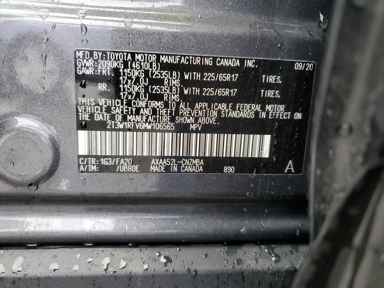 VIN 2T3W1RFV6MW106565 2021 TOYOTA RAV4 no.12