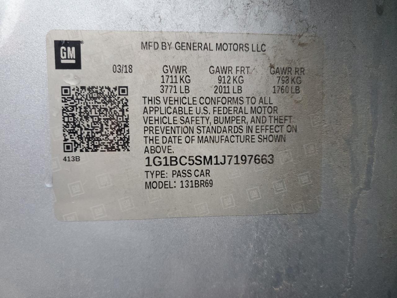 1G1BC5SM1J7197663 CHEVROLET CRUZE 2018