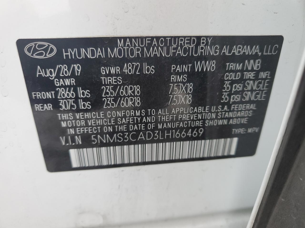 VIN 5NMS3CAD3LH166469 2020 HYUNDAI SANTA FE no.13