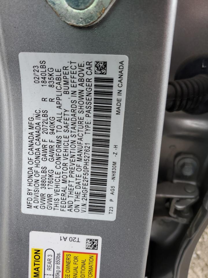 2023 Honda Civic Sport VIN: 2HGFE2F50PH527621 Lot: 78668004