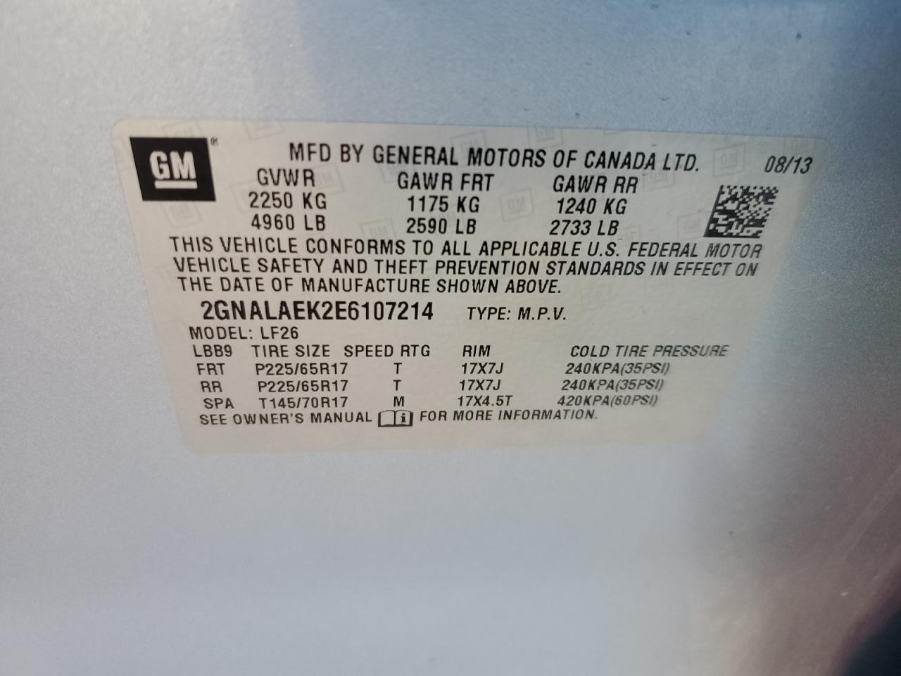 VIN 2GNALAEK2E6107214 2014 CHEVROLET EQUINOX no.14