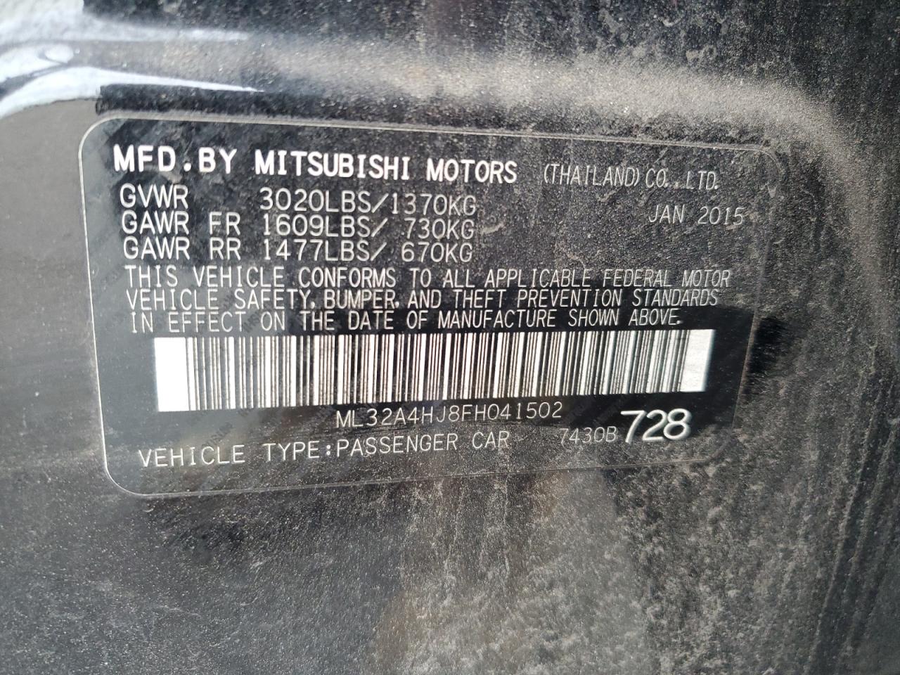 VIN ML32A4HJ8FH041502 2015 MITSUBISHI MIRAGE no.12