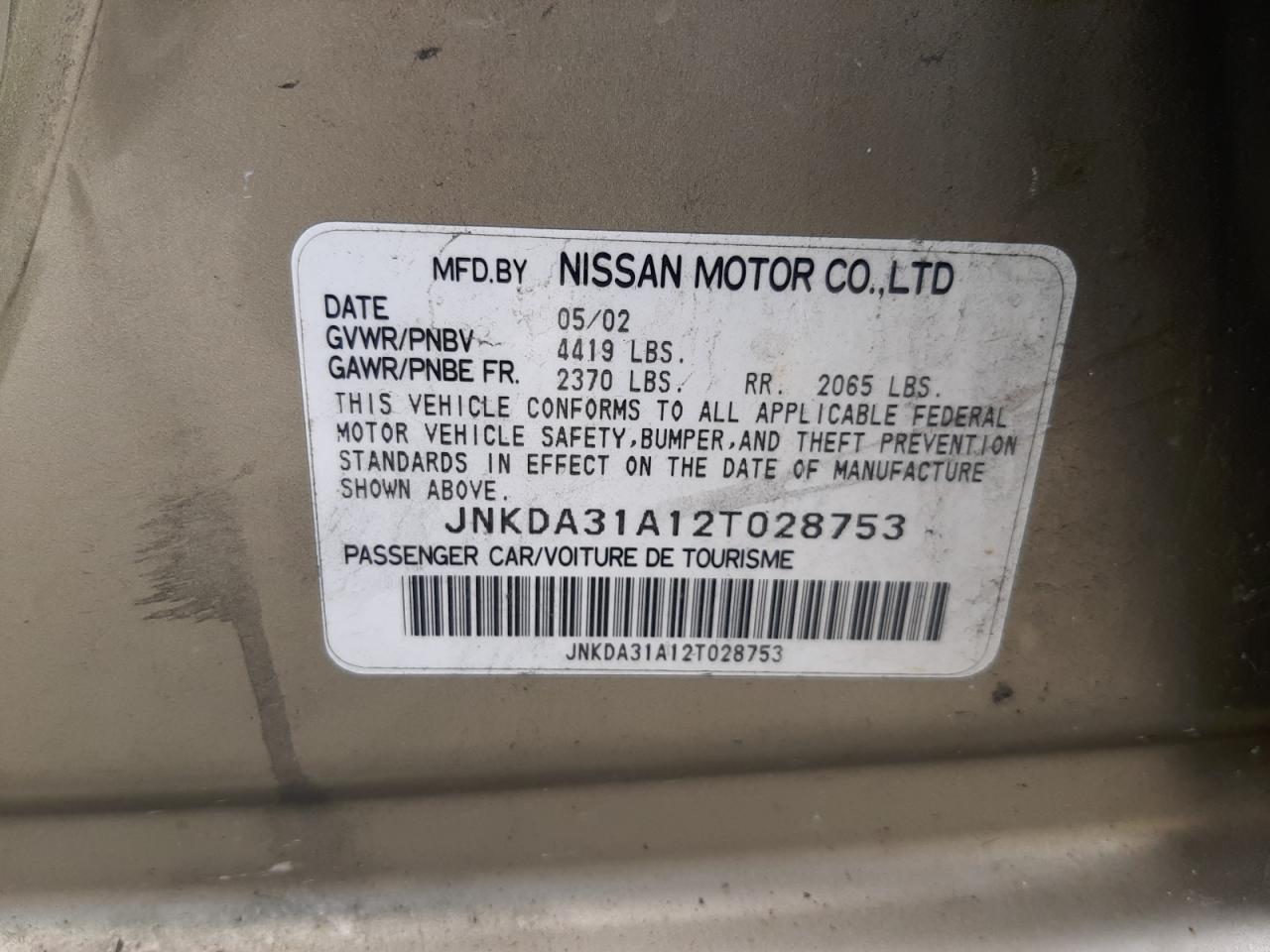2002 Infiniti I35 VIN: JNKDA31A12T028753 Lot: 79048054