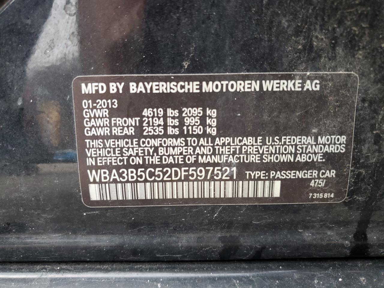 VIN WBA3B5C52DF597521 2013 BMW 3 SERIES no.12