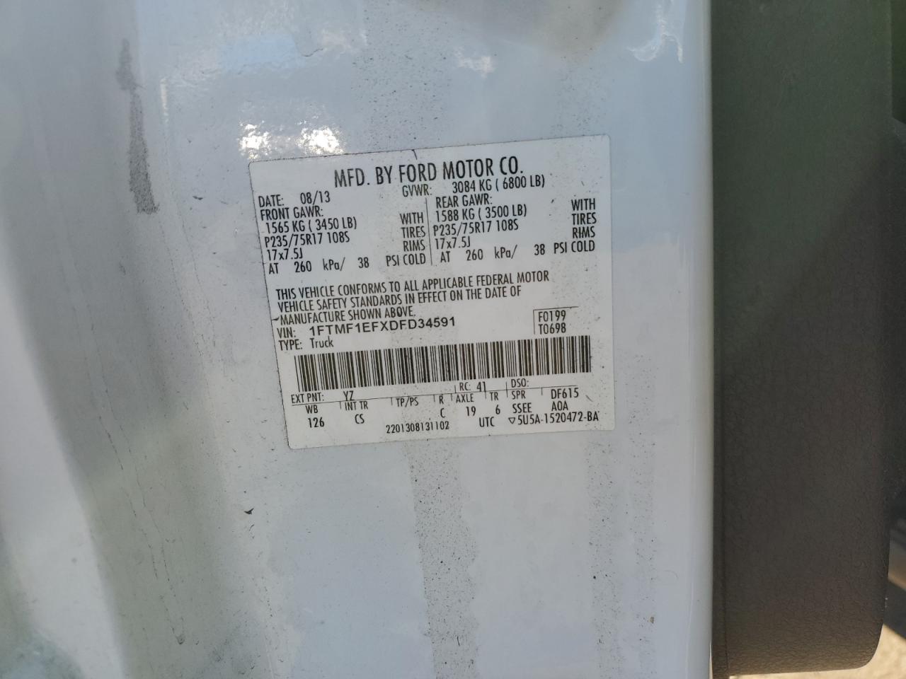 VIN 1FTMF1EFXDFD34591 2013 FORD All Models no.12