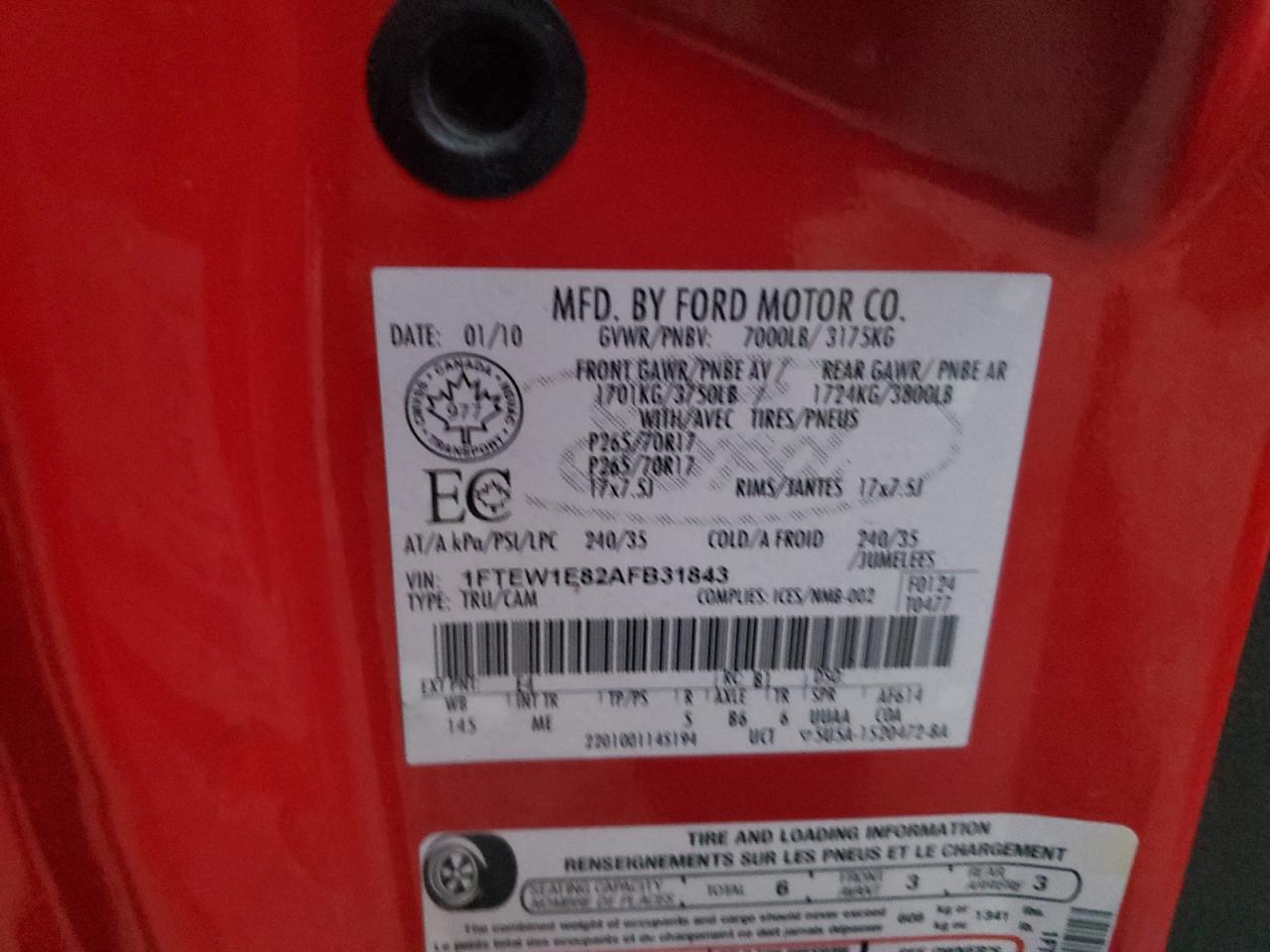 2010 Ford F150 Supercrew VIN: 1FTEW1E82AFB31843 Lot: 79318064