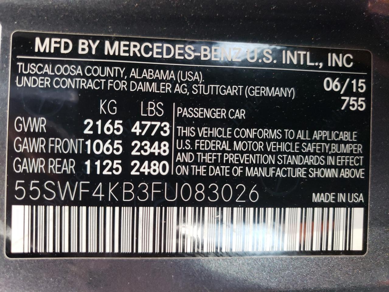 VIN 55SWF4KB3FU083026 2015 MERCEDES-BENZ C-CLASS no.12